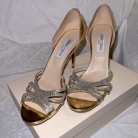 Jimmy Choo Heels Gold with Silver trim Size 39.5 - Picture 2 of 4